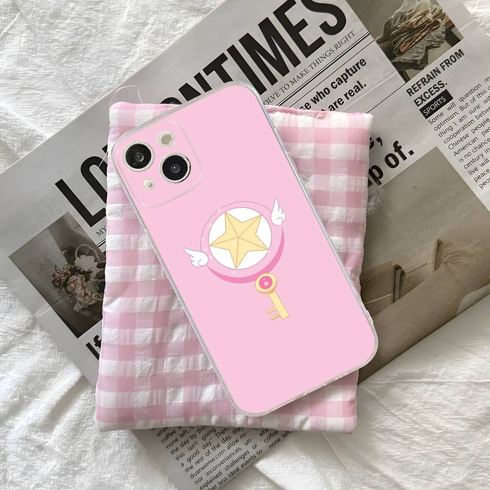 Cartoon Cardcaptor Sakura Magic Wand Moon Phone Case For IPhone 16 15 14 13 12 Mini 11 Pro XS Max X XR SE 6 7 8 Plus Soft