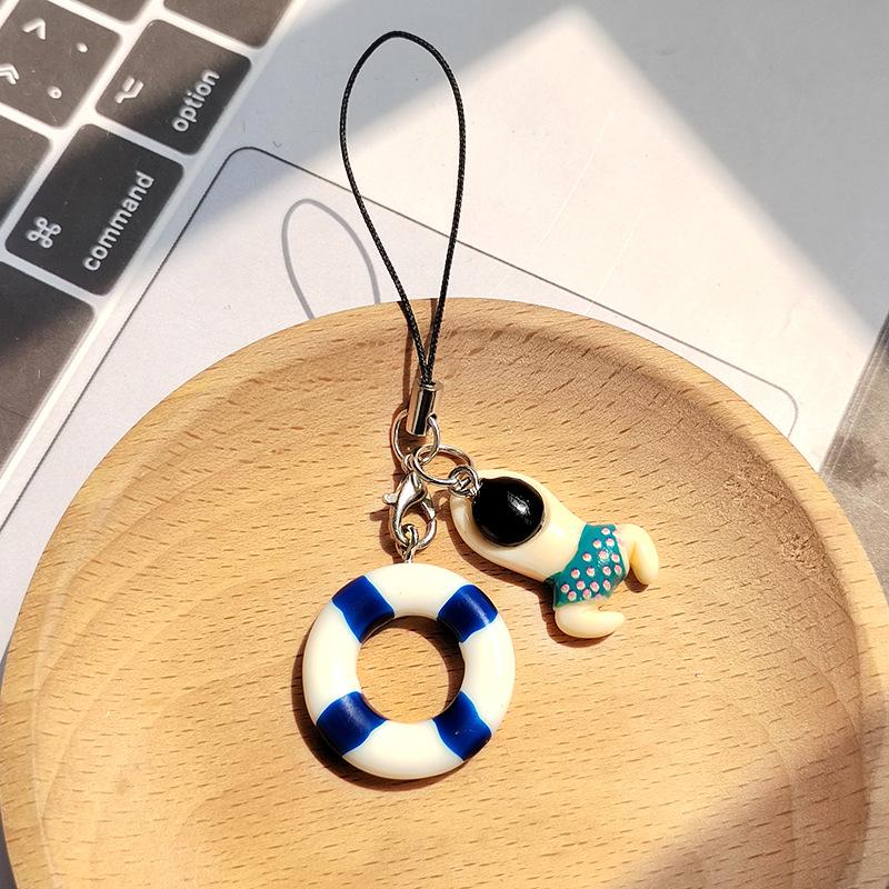 

Cartoon Mini Summer Swim Ring Phone Chain Cute Resin Phone Lanyard Keyring Camera Pendant Lovely Hanging Decoration as the picture