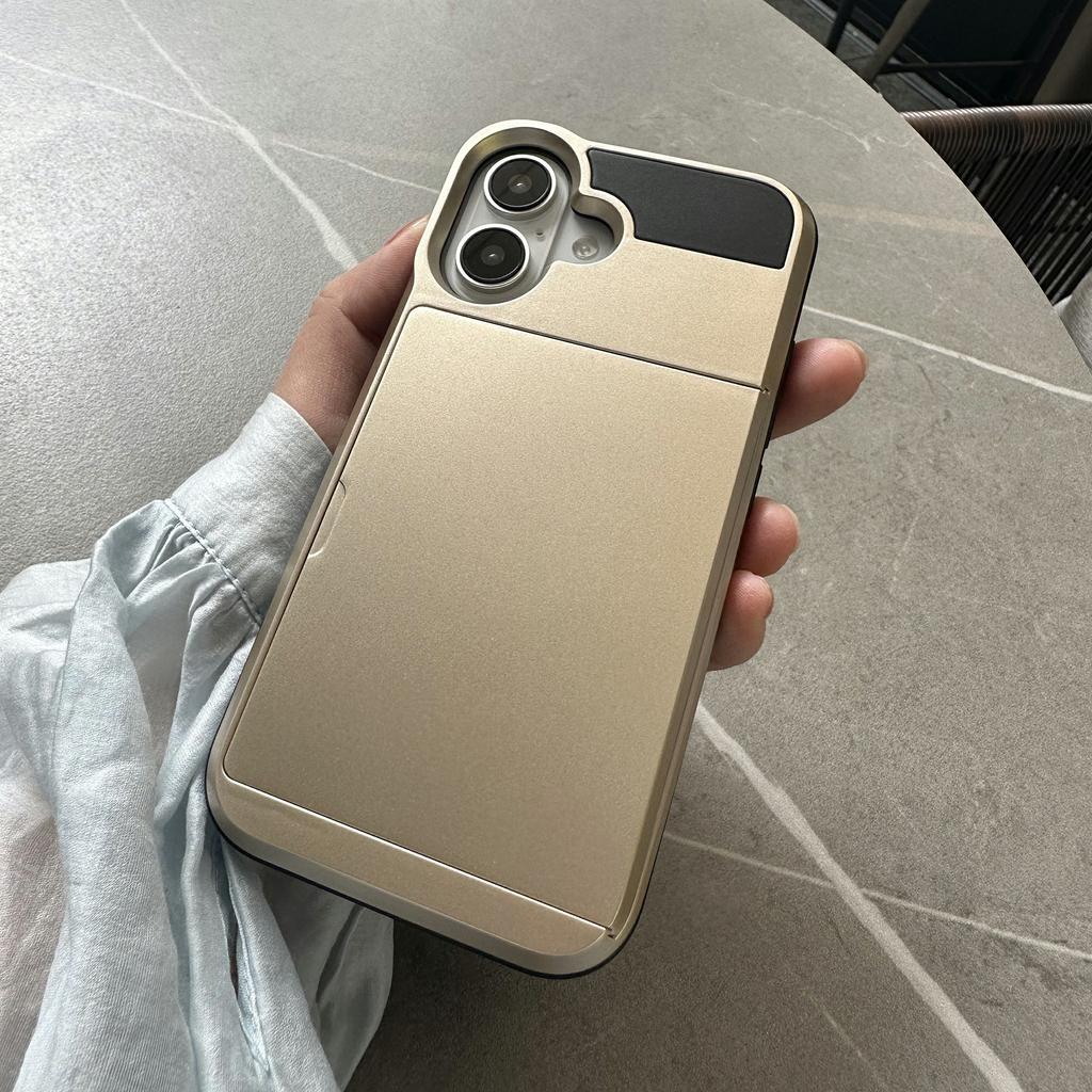 For iPhone 16 Case with Sliding Card Holder PC+TPU Phone Back Cover