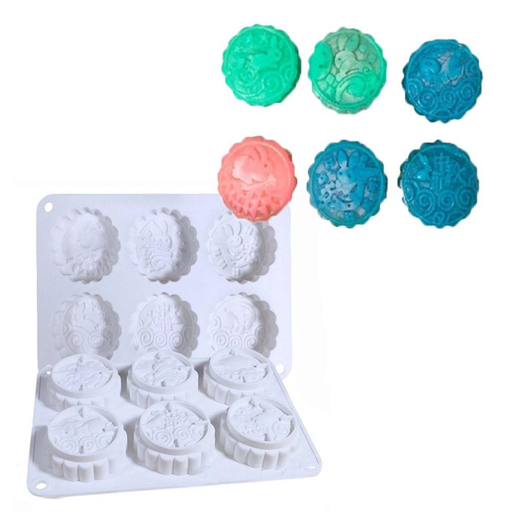 Creative 3D 6 Holes Mooncake Mold Chinese Style Silicone Cookie Mold Embossed Non-stick Pastry Mold Mid-Autumn Festivals
