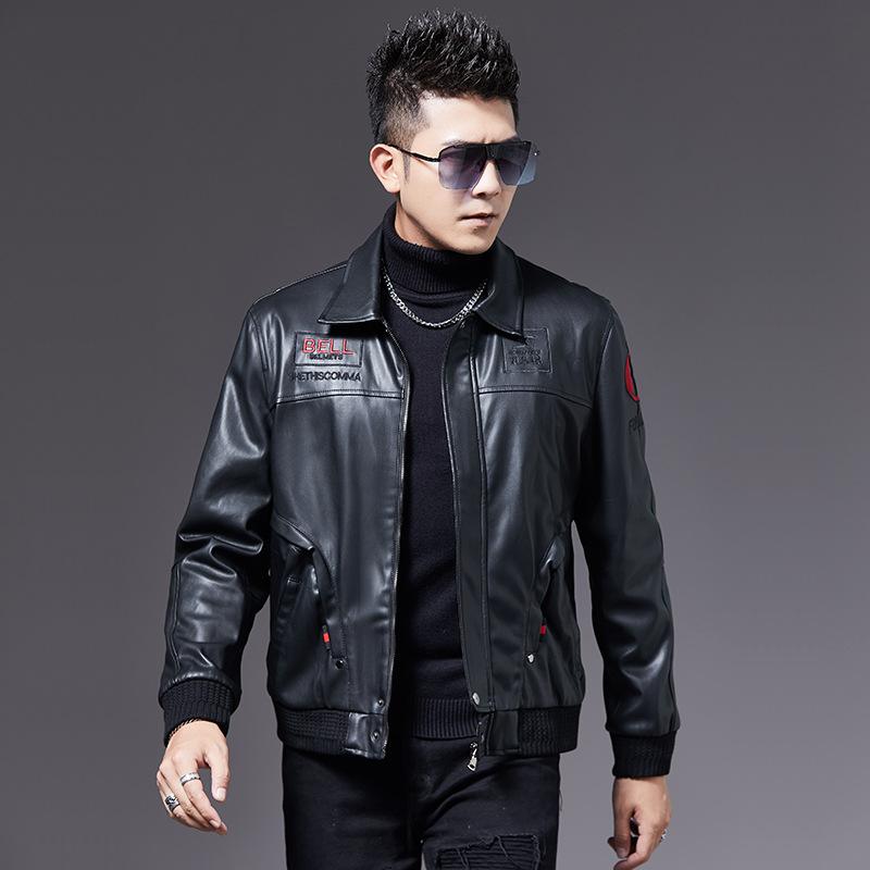 

Новая мужская куртка из натуральной овчины с лацканами из масляной вощеной ткани, короткая куртка на осень и зиму с вышитыми буквами цвета блока 5XL