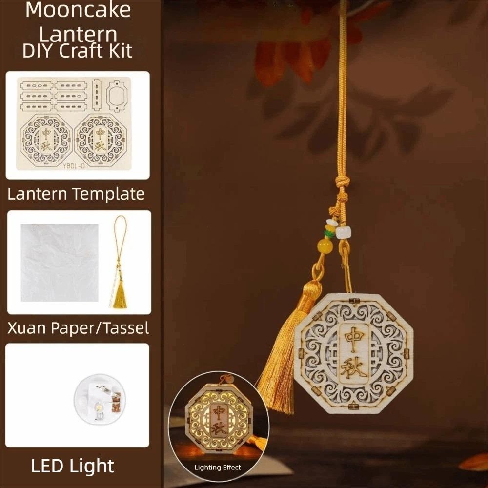 Luminous Wooden Mooncake Lantern Handmade Glow Festival Decor Pendant  Chinese New Year