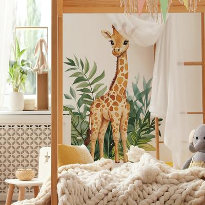 2 Pezzi Giraffa Dipinta a Cartone Animato Camera da Letto Soggiorno Sfondo Casa Decorazione di Abbellimento Adesivi Murali