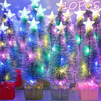 10/1pcs LED Christmas Tree Night Light Mini Colorful Luminous Xmas Tree DIY Candle Lamps Ornaments for New Year Party Home Decor