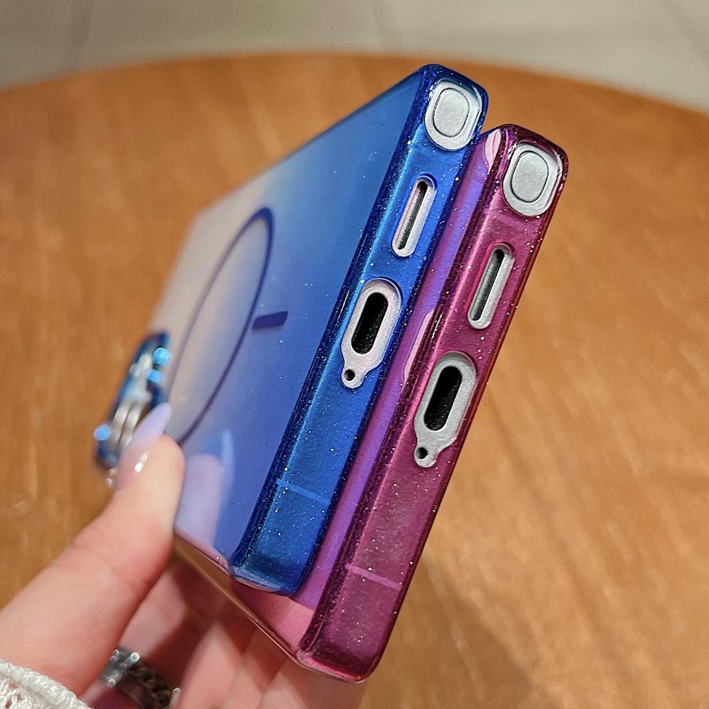 KEYSION Luxury Gradient Glitter Magnetic Phone Case for Samsung S22 S23 S25 Ultra S25+ Edge S24 FE Wireless Charging Shockproof Cover