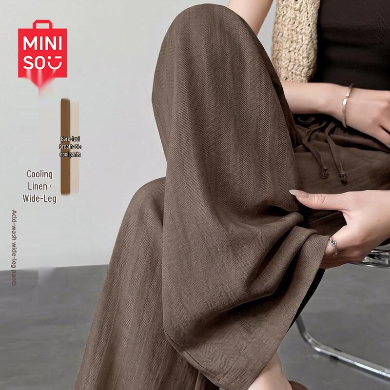 MINISO Women's High-Waist Linen Blend Wide-Leg Pants
