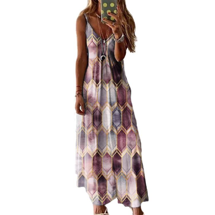 Summer 2025 Casual Long Skirt Jumpsuit Printed Camisole Vest