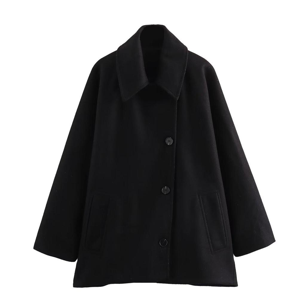 Women's Oblique Button Loose Batwing Sleeve Jacket Coat Lapel Double Pocket Warm Solid Vintage Outerwear Fall Winter Coat