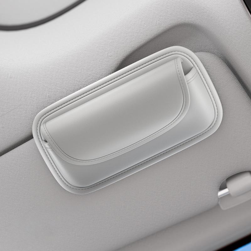 Multipurpose Wear Resistant Car Eyeglass Holder with Magnetic Lid, PU Leather Sunglasses Case Organizers for Auto Visors