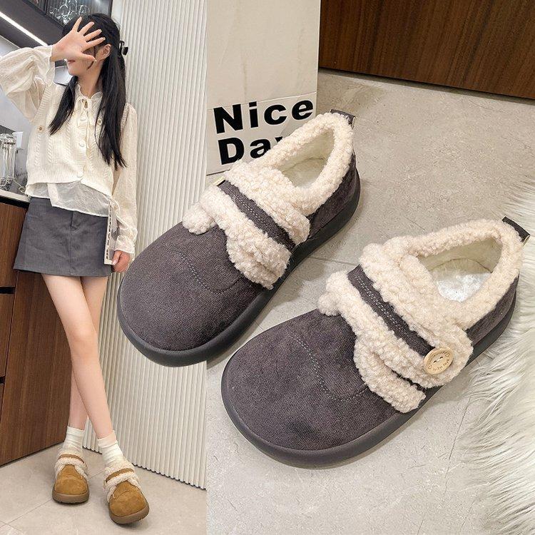 Genuine Leather, New In Autumn and Winter, Cute Round-headed Small Potato Single Shoes, Fluffy Shoes, Plush Warm Lamb Wool Small Leather Shoes for Wom