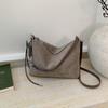 Retro Commuting Suede Shoulder Bag Women's Large Capacity Zipper Crossbody Pack Autumn Winter Trendy Square Khaki Handbags