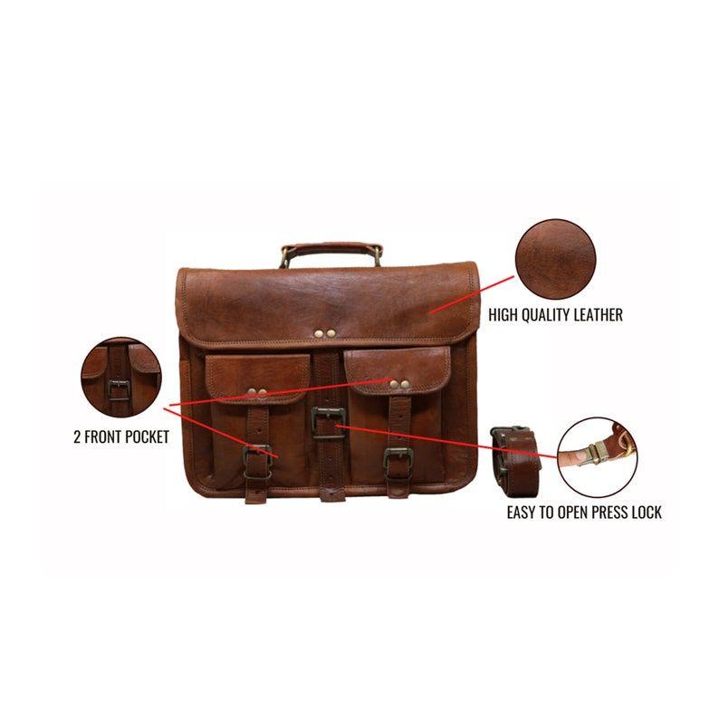 14" Leather Messenger Bag Laptop Case Office Briefcase Gift for Men Computer Distressed Shoulder Bag