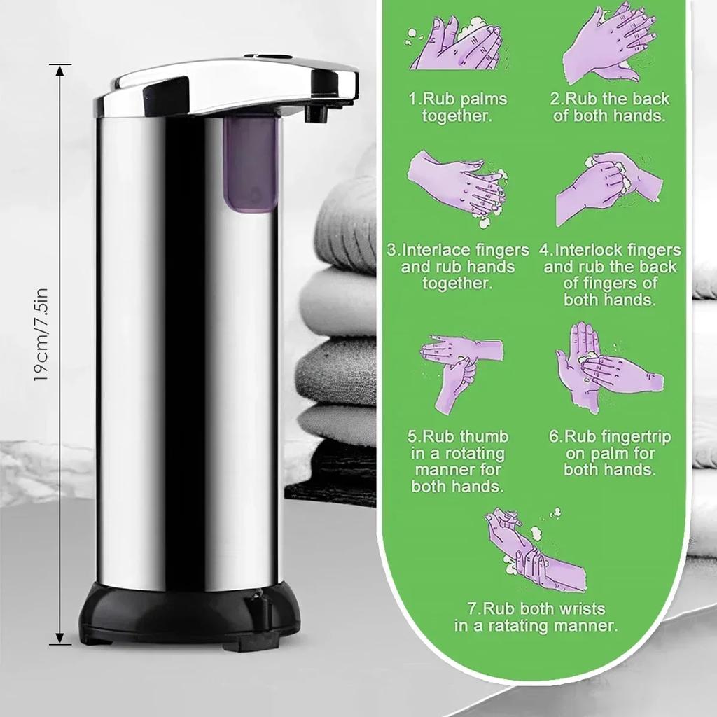 280ml Automatic Soap Dispenser Adjustable Touchless Hand Soap Dispenser Motion Sensor Smart Stainless Steel Hand Sanitizer