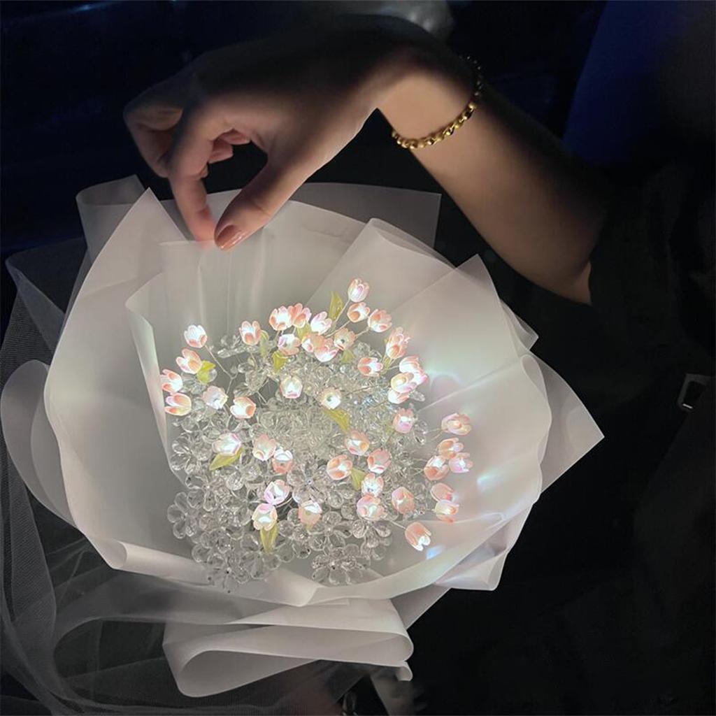 Tulip Glowing Bouquet with Light Strip DIY Handcraft Beautiful Tulips Artificial Flowers for