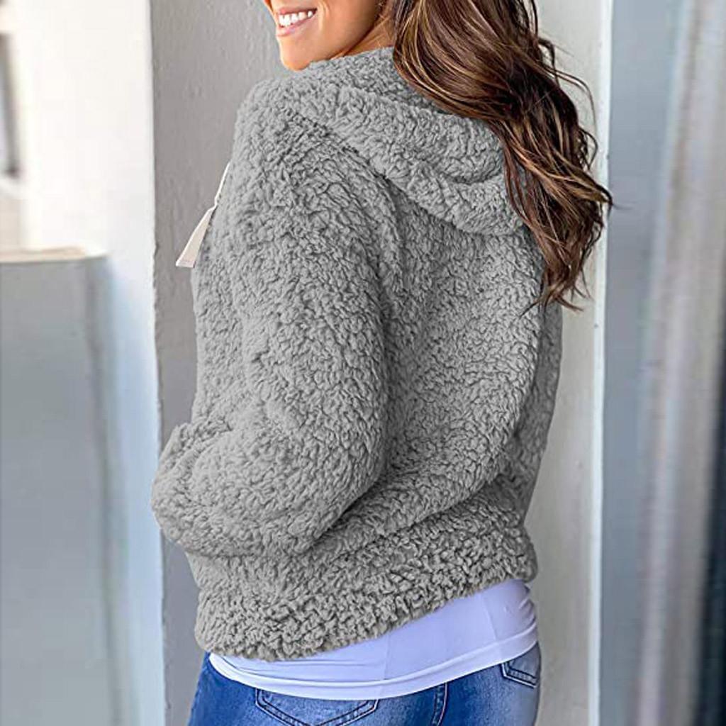 Womens Long Sleeve Jacket Zip Up Hooded Chunky Pockets Coat Tops