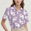 Short-sleeved Summer Shirt for Women with Cat Pattern Design, Breathable and Suitable for Everyday Wear, Fashionable and Casual