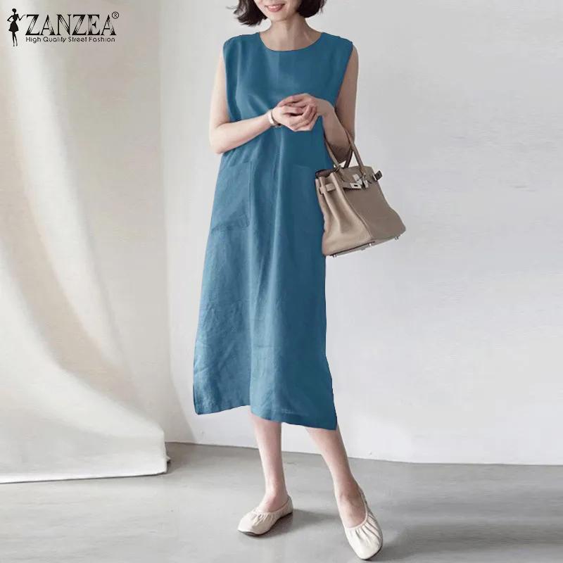 

ZANZEA Женское платье с карманами и круглым вырезом