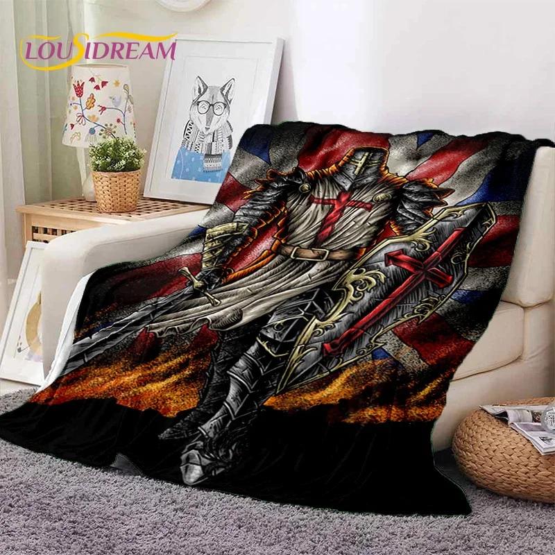 Chevalier Templier Croisé Dessin Animé Couverture Douce en Flanelle pour Lits Chambre Canapé Pique-nique, Couverture Jetée pour Couvrir Cadeau Extérieur