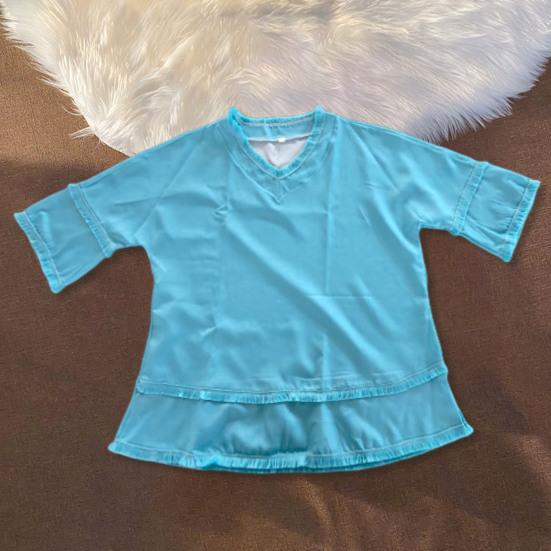 Women Tops, V-Neck Half Sleeve Summer T-shirt, Pure Color Loose Fit Tee Shirt with Fringe Trim, Casual Blouse for Work Party Vacation Office Date