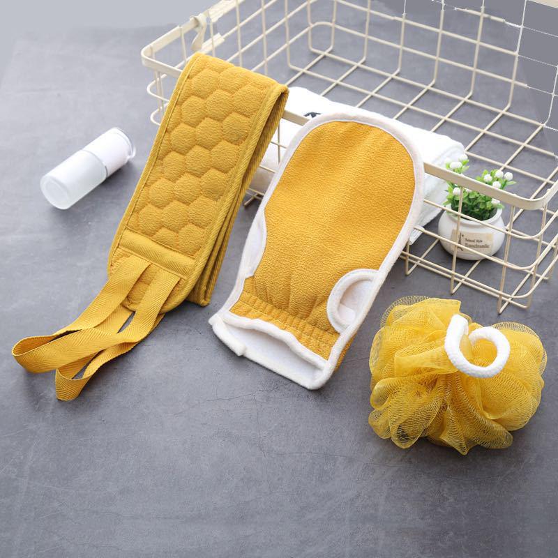 3 in 1 Back Bath Scrubbing Body Cleaning Washcloth Soft Bath Glove Shower Ball Loofah 3pcs Exfoliating Bath Towel Set