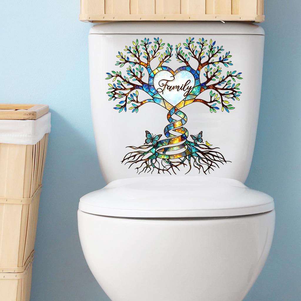 Bemalter Baum des Lebens Toilettenaufkleber mit dem Wort Familie Badezimmerdekor