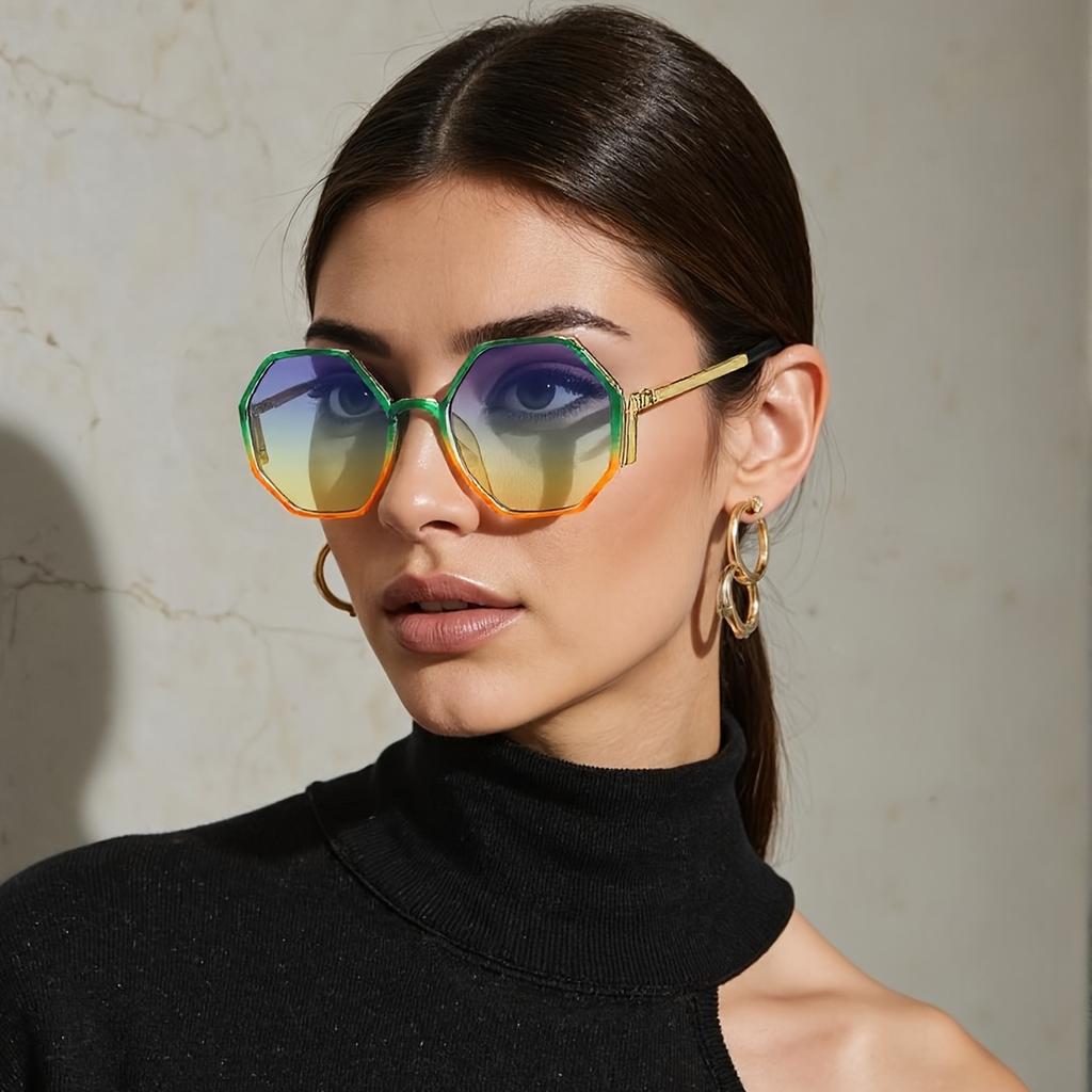 Latest Sunglasses for Women Avant Garde Geometric Multi-color Gradient Semi-circular Frame Semi Transparent Eyeglasses for Women