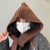 Korean Balaclafa Hat Scarf One Piece Women's Two piece Set Autumn and Winter Hooded Scarf Warm Cloak Knit Hat