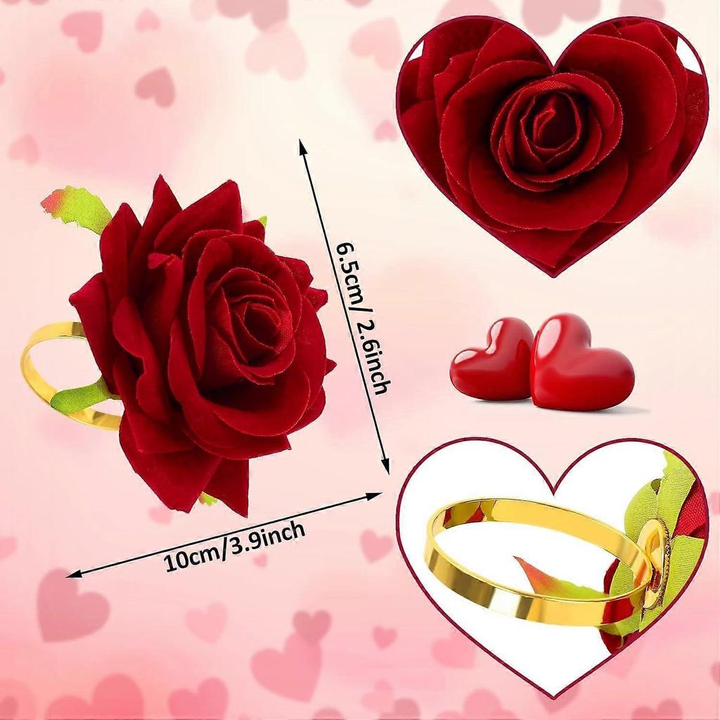 12Pcs Valentine's Day Artificial Rose  Faux Red Rose Napkin Holders Alloy Wedding  Romanti