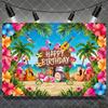 Hawaiian Tropical Summer Beach Background with Flamencos, Flowers, Aloha, Luau, Surfboard, for Parties, Photographic Studio Decoration
