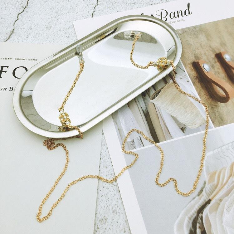Diamond Glasses Chain Hollow Ball Elegant Retro Metal Glasses Hanging Chain Pearl Glasses Neck Chain золотой