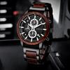 Three-eye Six-pin Alloy Wood Men's Watch Multi-functional Chronograph Calendar Stopwatch Sports Quartz Watch