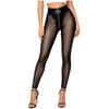 S-3XL Damen durchsichtige Netz- und PU-Leder-Leggings mit hohem Bund Reißverschluss im Schritt Strumpfhosen für stilvolle Rave-Nachtclub-Partys