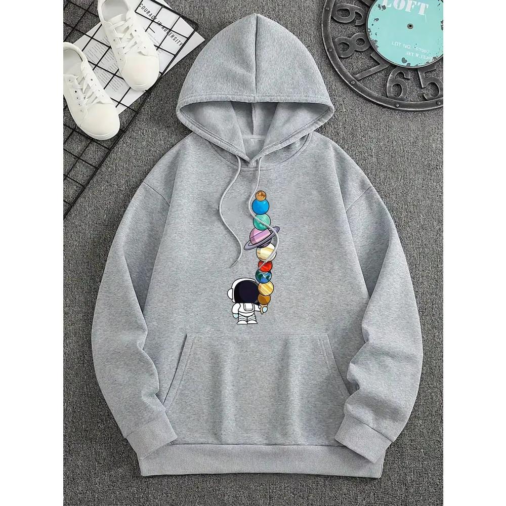 Men Creative Personality Astronaut Planet Ice Cream Print Hooded Sweatshirt Loose Comfortable Casual Sport Long Sleeves Hoodies