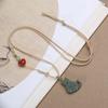 Hetian Jade Cat Pendant Necklace with Agate Heart and Adjustable Hand-woven Cord