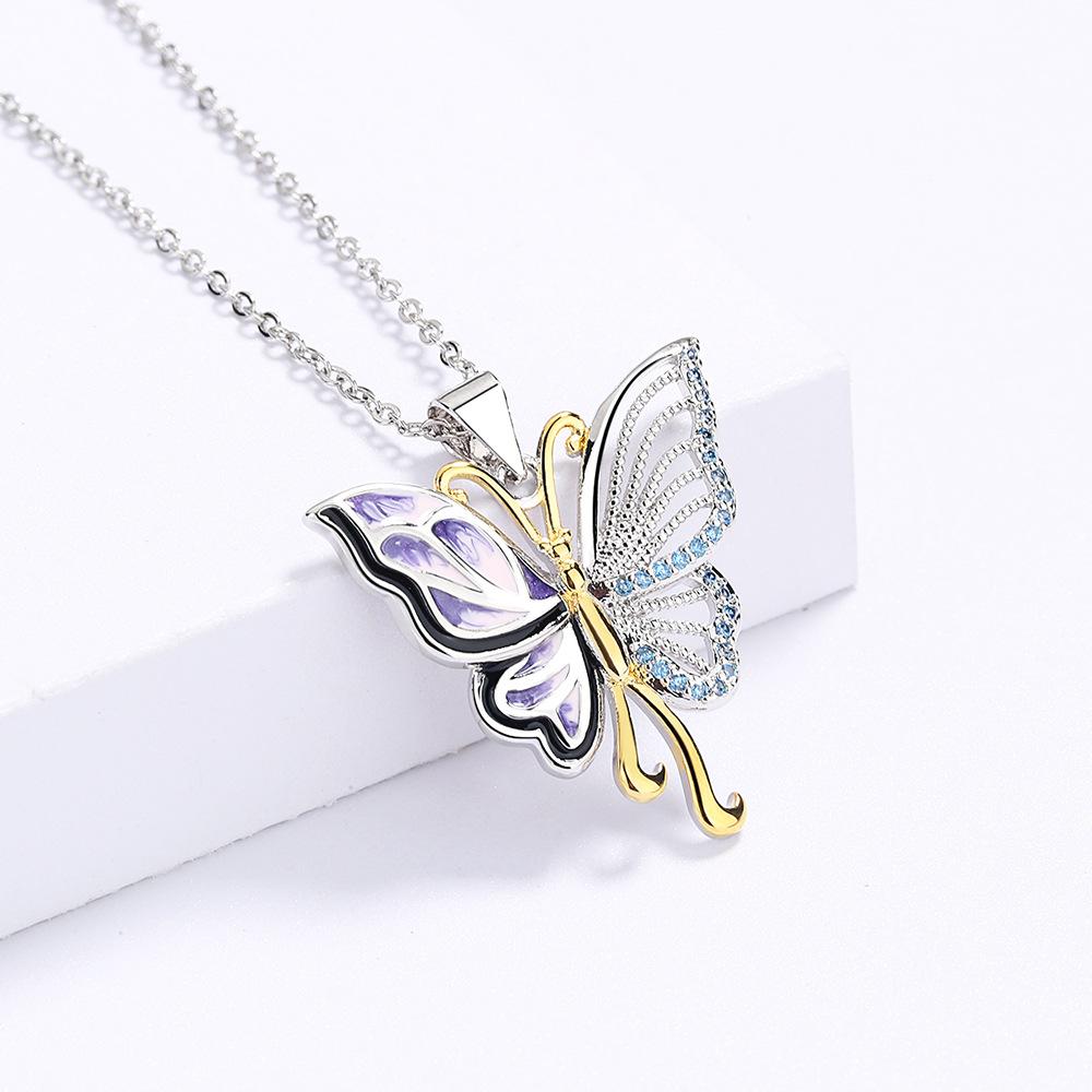 925  Retro Palace Gold Oil Painting Butterfly Epoxy Ring Necklace Set Ladies Exquisite Bow Jewelry Party Birthday Gift