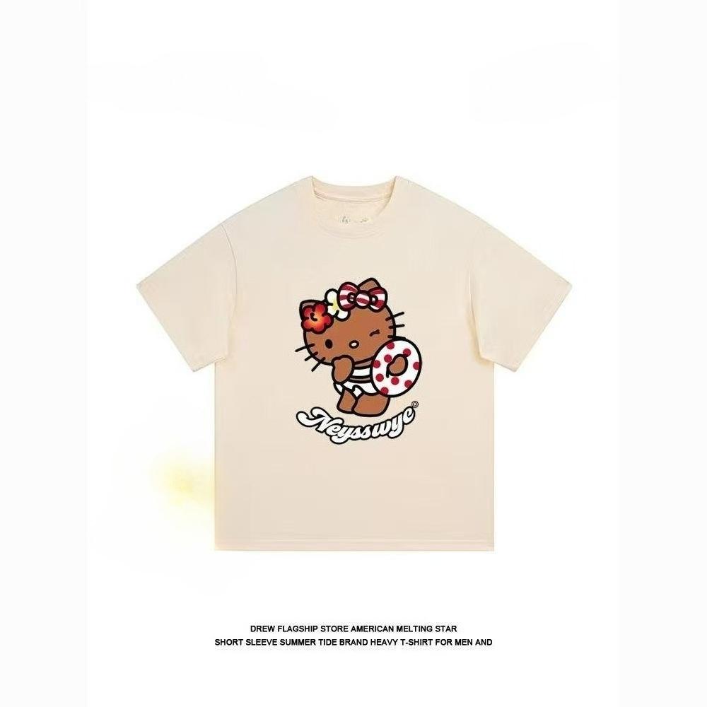 

Sanrios 2026 Summer New Collection HelloKitt Graffiti Cartoon Print Pure Cotton Breathable Womens ShortSleeved TShirt S