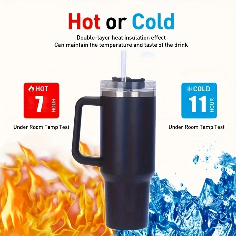 1Pc Insulated Reusable Double Wall Tumbler with Handle and Straw Lid, Stainless Steel Water Bottle, Travel Mug, 40 OZ Rainbow Oz