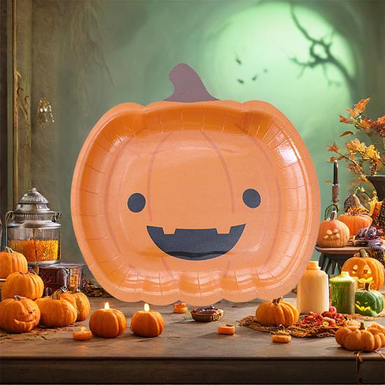 Halloween Pumpkin Paper Plates Black Orange Pumpkin Grimace Plates Disposable Serving Trays for Halloween Party Favors