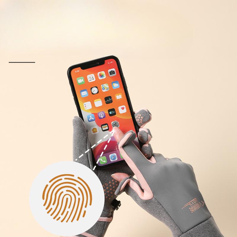 Autumn and Winter Cold-proof and Warm Velvet Gloves Outdoor Cycling Electric Bike Windproof Plus Velvet Women's Touch Screen Anti Slip Gloves