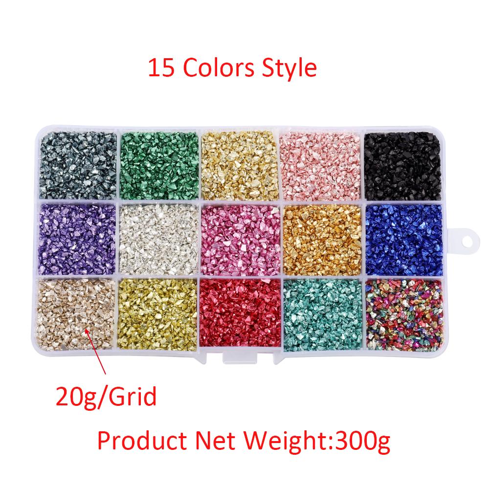 

300g/Box Broken Glass Metal Crushed Stones Resin Fillings Kit for DIY Epoxy Resin Mold UV Crafts Filler Nail Art Decoration Set