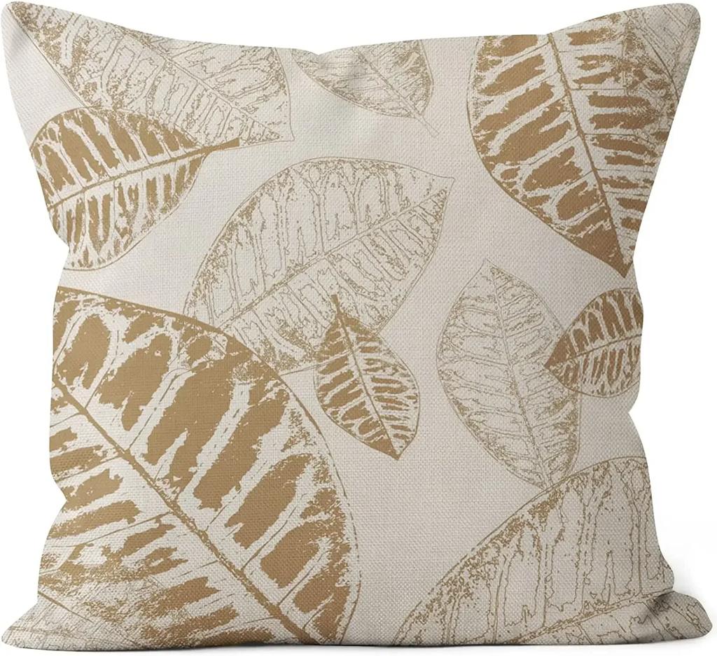 Light Brown Leaf Geometric Linen Cushion Cover for Car Living Room Sofa Bedroom Home Decor, 40x40 45x45 50x50 60x60 Pillowcase
