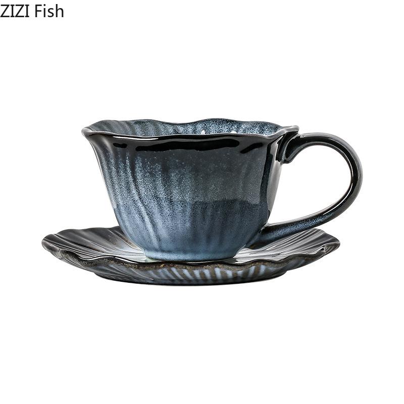 Gradient Painted Ceramic Cup&saucer Flower Edge Cups Dining Table Coffee Mug Milk Cup Afternoon Tea Teacup Fruit Juice Container