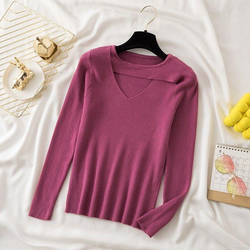 Πλεκτά μπλουζάκια με πάτο για γυναίκες Φθινόπωρο και Χειμώνας 2023 Μόδα Πουλόβερ με λαιμόκοψη μονόχρωμη λεπτή εφαρμογή πουλόβερ Ρούχα 28726