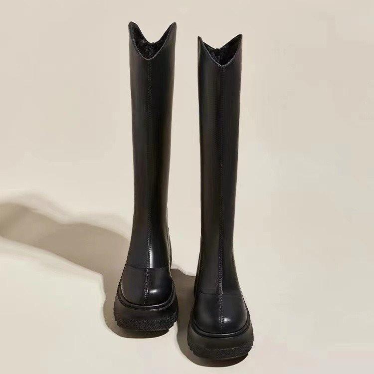 

Рыцарские сапоги 2025 осень и зима новые высокие каблуки однотонные толстый каблук увеличение высоты высокий голенище маленькая толстая подошва ботфорты 40 чёрный