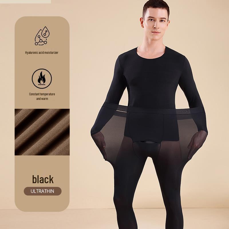 Men’s Ultra-Thin Seamless Self-Heating Thermal Underwear Set - Skin-Enhancing with Hyaluronic Acid for Autumn/Winter