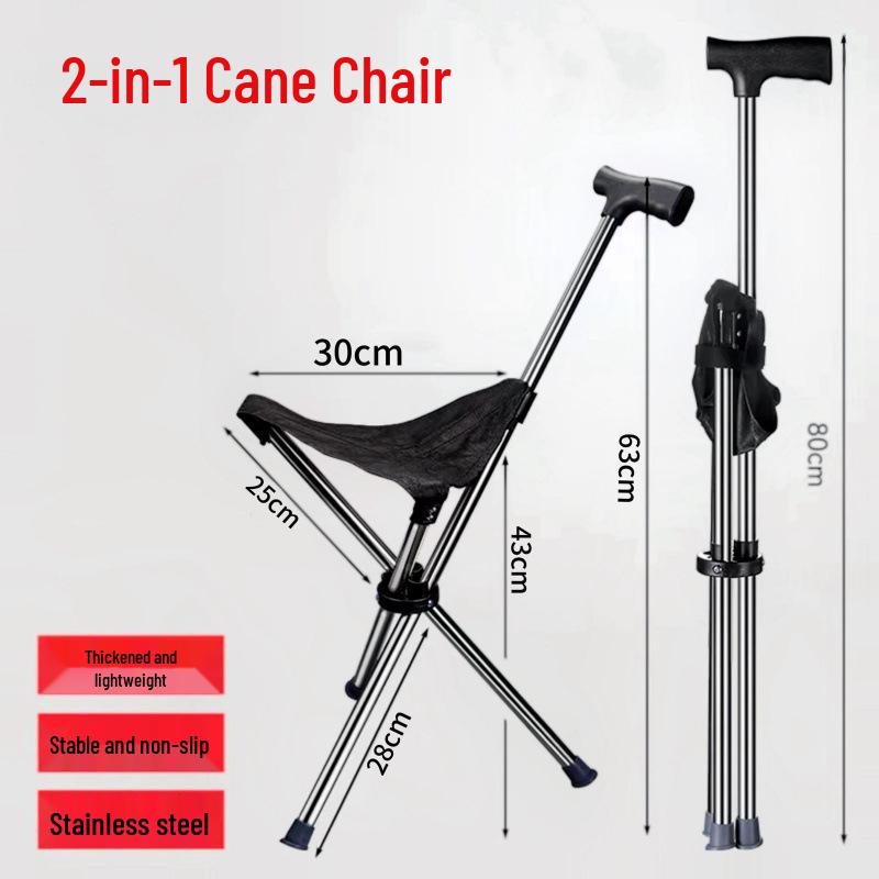 Elderly Folding Mobility Stick with Portable Non-Slip Stool – Lightweight Multifunctional Walking and Hiking Aid
