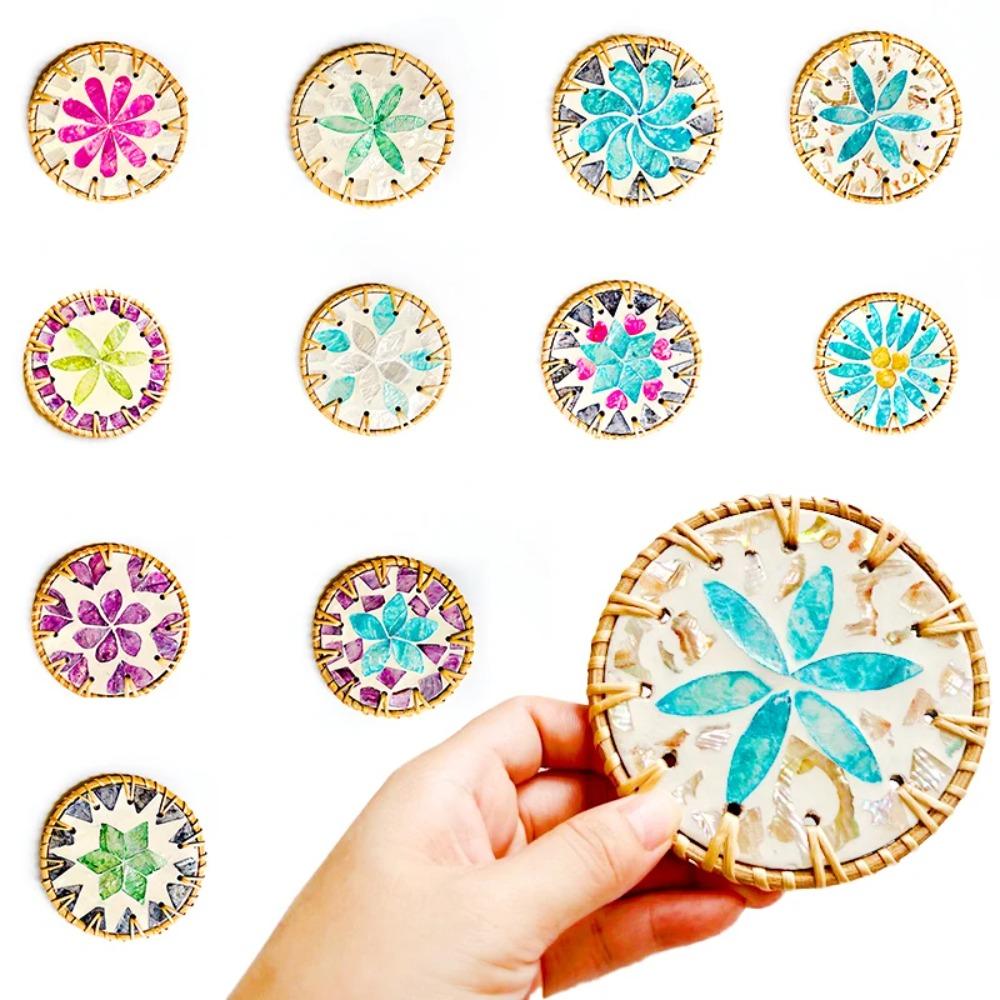 Colorful Seashell Cup Mat 10cm Coaster Insulation Pad Rattan Shell Cup Mat  Kitchen