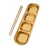 Golden Korean Style Stainless Steel Divided Dip Bowls Sauce Plate Seasoning Dipping Condiment Tray for BBQ Vinegar Spice Ketchup