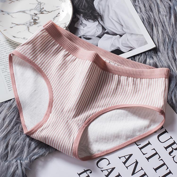 Breathable Ladies Briefs Cotton Midriff Striped Girls Cute Panties Ladies Cotton Women Underpant