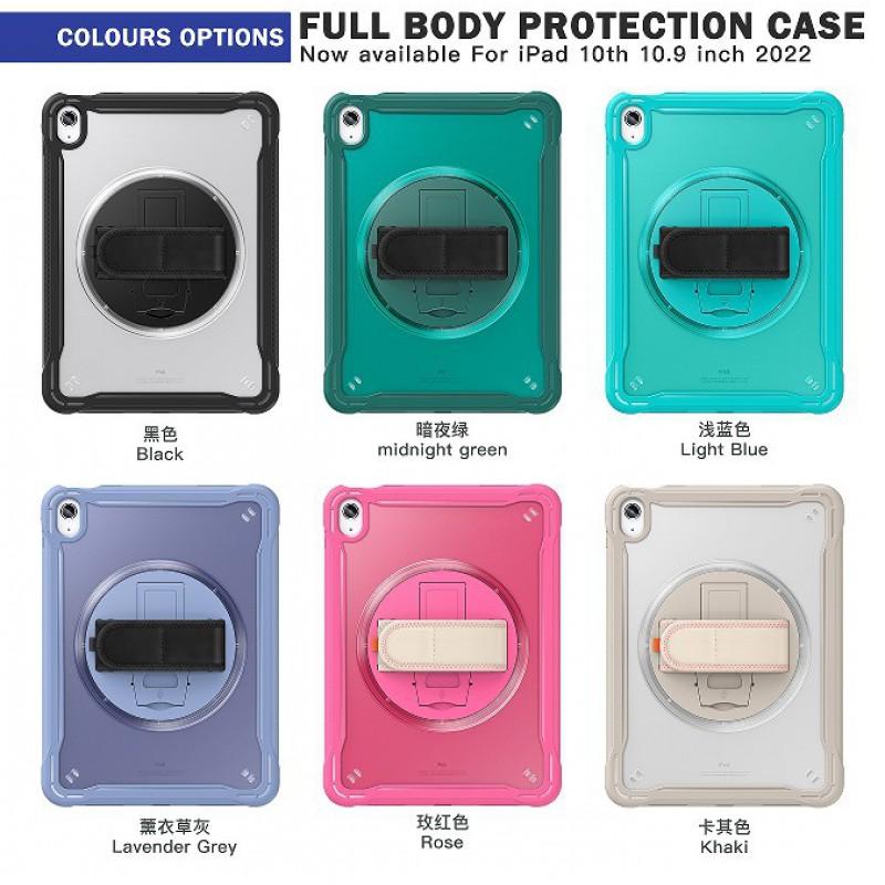 IPad 10th Gen 10.9 Inch Protective Case With Kickstand Wrist Strap Shockproof Hard Shell Cover In PC Material
